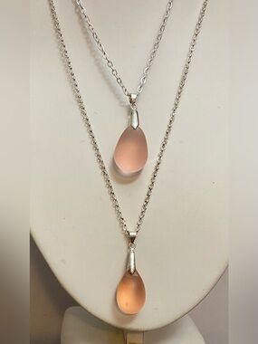NEW Czech glass Frosted Pink or Peach teardrop necklace